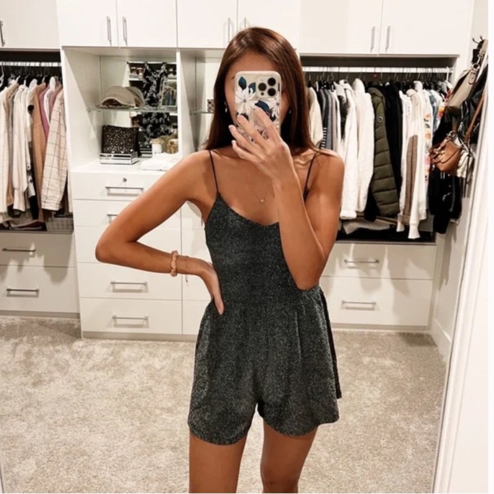 H&M | NWT Black Glitter Spaghetti Strap Romper | 6